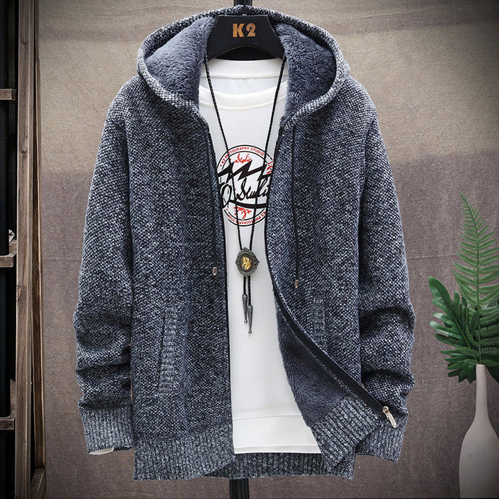 Men's non-lined knit hoodie sweatshirt jacket with teddy lining, full zip and kangaroo pockets Mune Fashion
