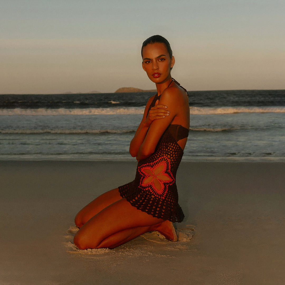 Women's crocheted beach cover-up with floral accents Mune Fashion