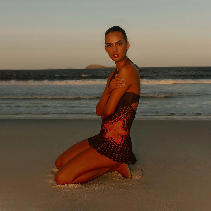 Women's crocheted beach cover-up with floral accents Mune Fashion