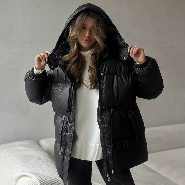 Women's quilted jacket with waist drawstring and hood Mune Fashion