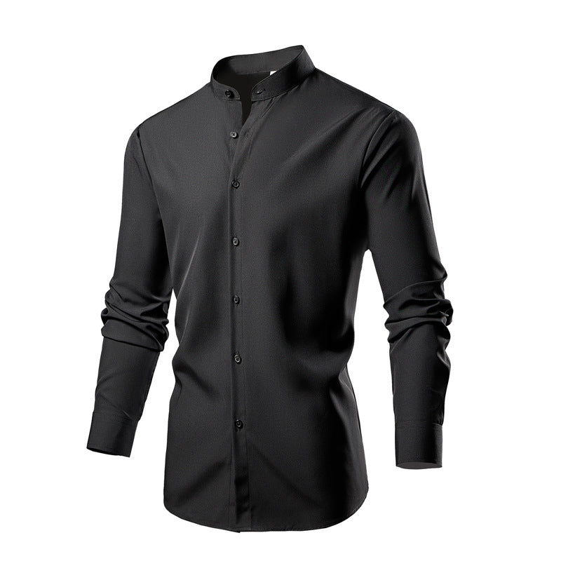 Men's tailored long sleeve shirt with stand-up collar, easy-care cotton blend and curved hem Mune Fashion