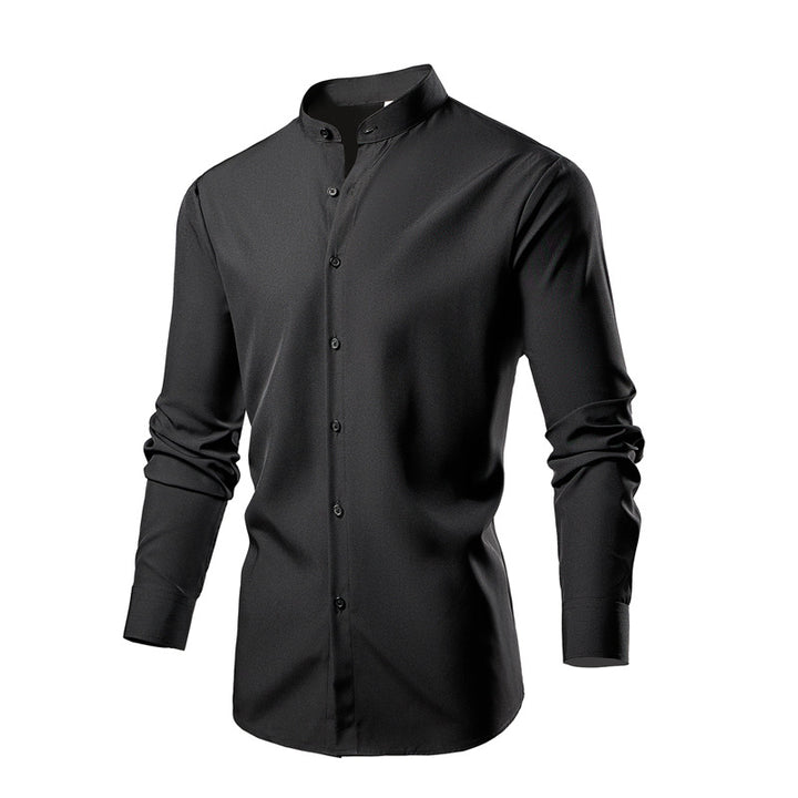 Men's tailored long sleeve shirt with stand-up collar, easy-care cotton blend and curved hem Mune Fashion