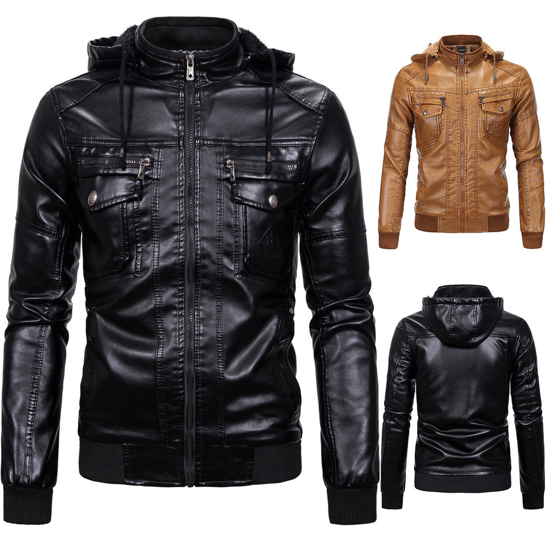 Men's vintage-inspired faux leather bomber jacket with teddy lining, stand collar, and chest pockets Mune Fashion