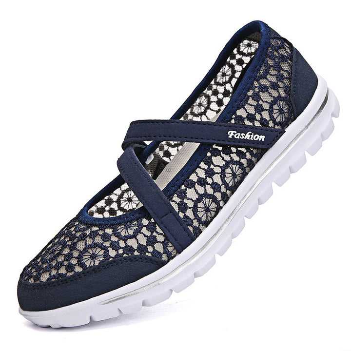 Women's crocheted Mary Jane sneakers with breathable lace mesh and flexible lightweight sole Mune Fashion