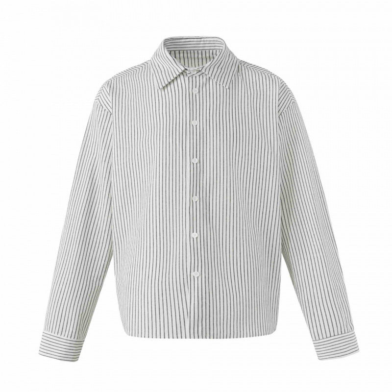 Unisex Oversize Pinstripe Shirt with Boxy Silhouette and Shirt Collar Mune Fashion