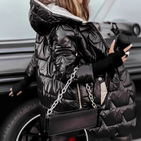 Women's quilted puffer coat with hood tailored silhouette and thermal insulation Mune Fashion