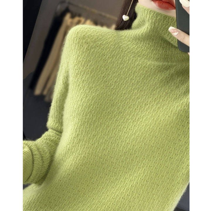 Women's soft fine-knit mock neck sweater with fluffy mohair look, delicate honeycomb structure and casual oversized fit Mune Fashion