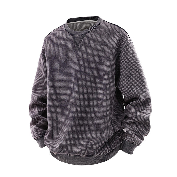 Men's Oversize Waffle Structure Sweatshirt with Crew Neck and Ribbed Cuffs Mune Fashion