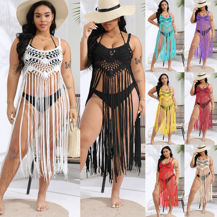Women crocheted beach cover-up with fringed design Mune Fashion
