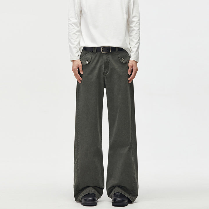 Men's Loose Cotton Canvas Palazzo Pants with Low Crotch and Patch Pockets Mune Fashion