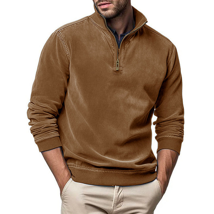 Men's Half-Zip Sweatshirt with Stand-Up Collar and Ribbed Cuffs Mune Fashion