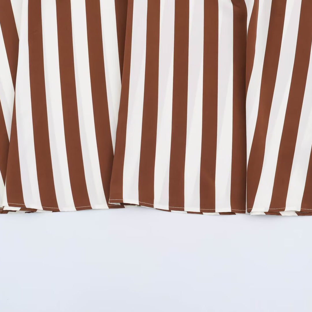 Women's Striped Midi Dress with Stand-up Collar, Tailored Belt and Flared A-Line Skirt Mune Fashion