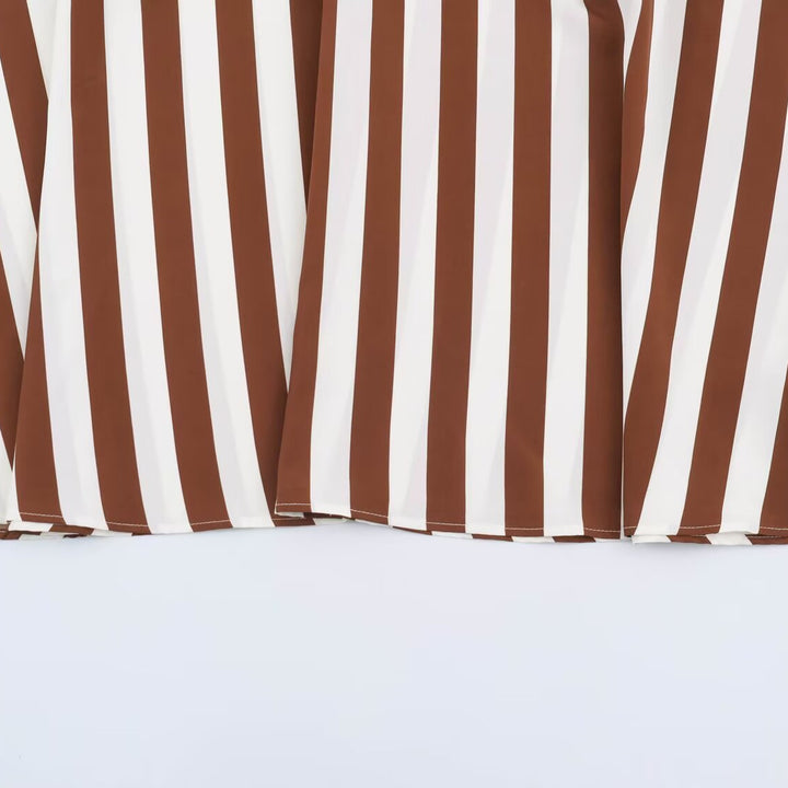 Women's Striped Midi Dress with Stand-up Collar, Tailored Belt and Flared A-Line Skirt Mune Fashion