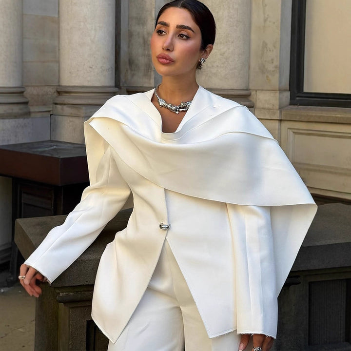 Women's Tailored Blazer with Overlapping Cape Collar Mune Fashion