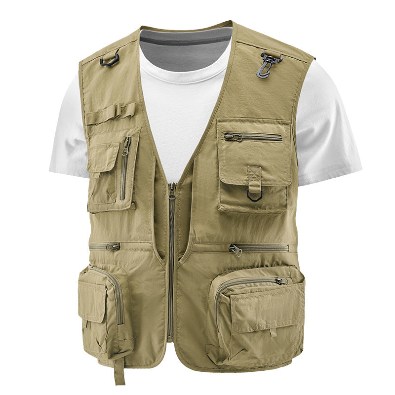 Men's Multifunctional Cargo Utility Vest with numerous zippered pockets and D-rings Mune Fashion