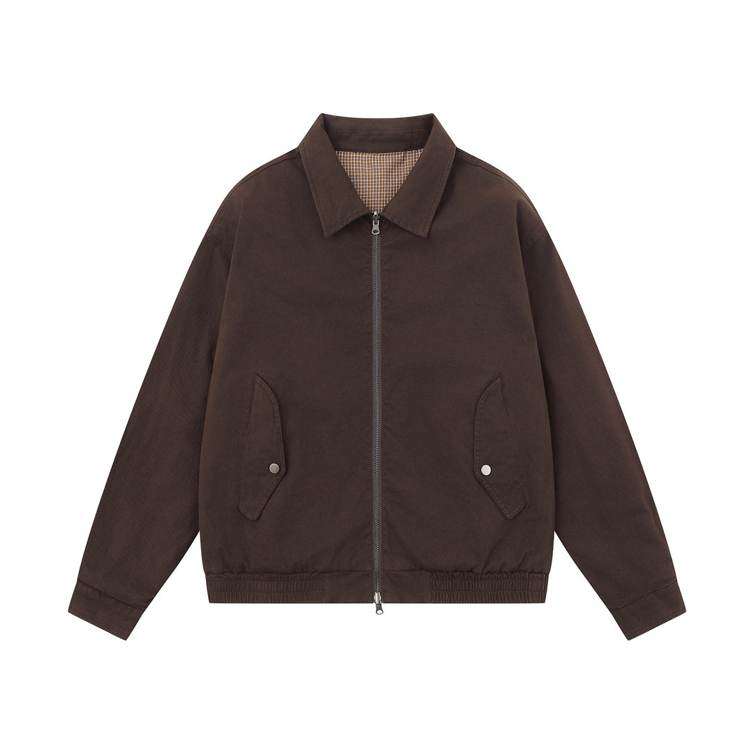Men's Boxy Canvas Blouson Jacket with Zipper, Flap Pockets and Elastic Hem Mune Fashion