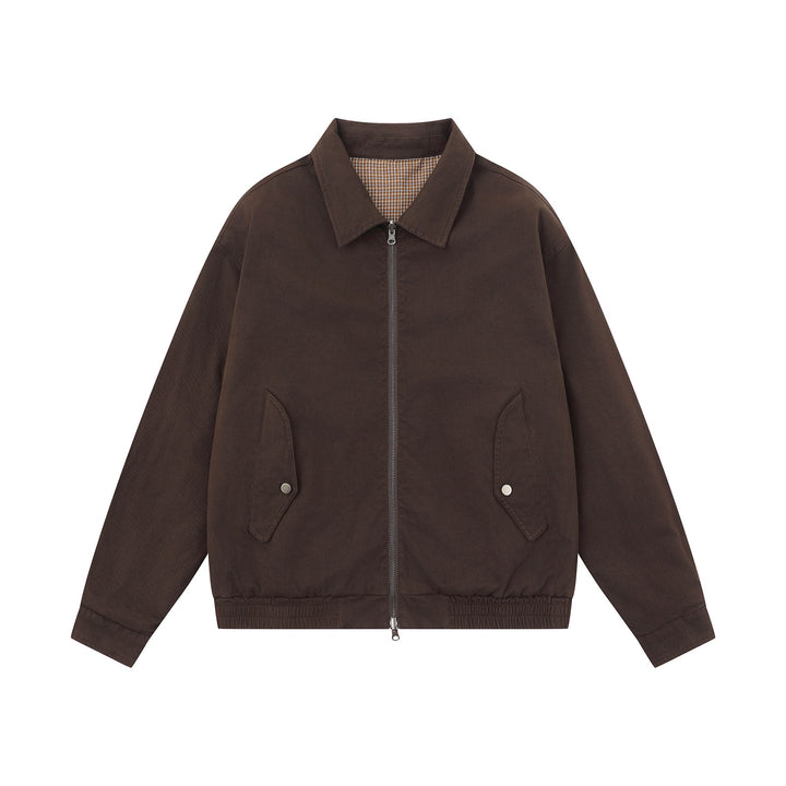 Men's Boxy Canvas Blouson Jacket with Zipper, Flap Pockets and Elastic Hem Mune Fashion