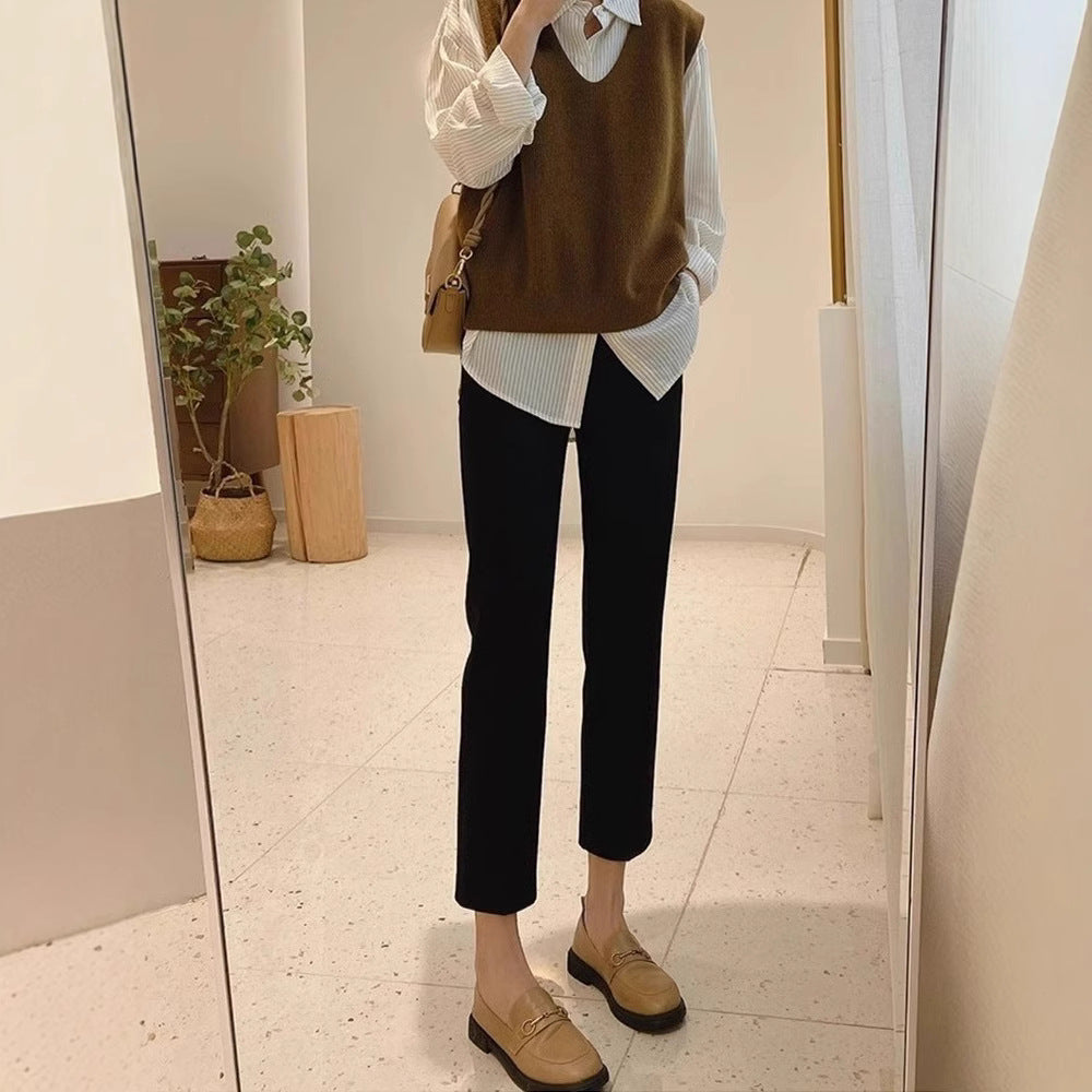 Women Figure-Hugging Fabric Trousers Mune Fashion