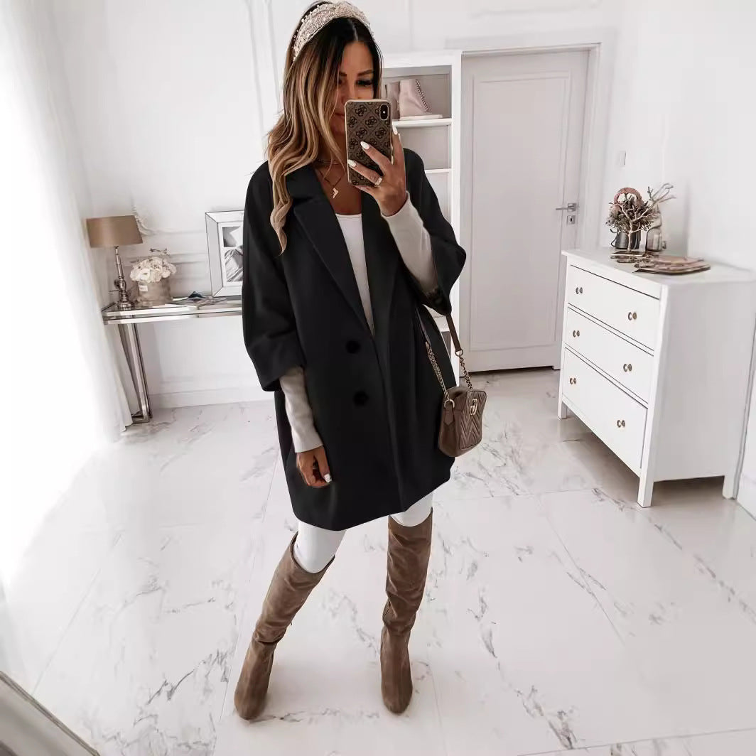 Women's nan kastiger oversized short coat with falling lapel collar and concealed side pockets Mune Fashion