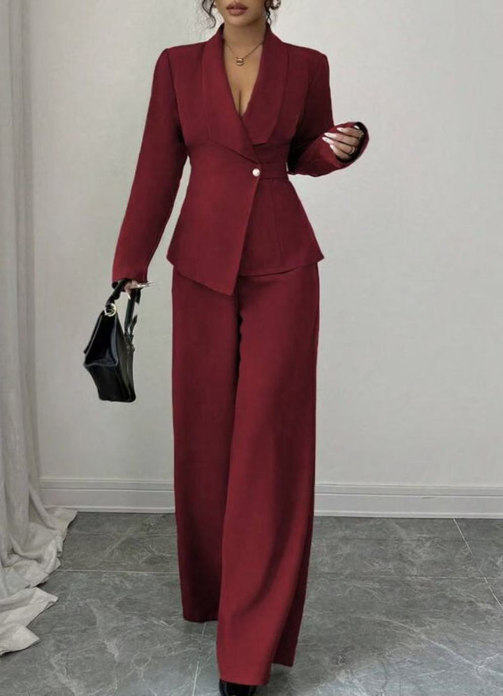 Women's tailored pantsuit set with asymmetrical blazer and wide-leg Mune Fashion