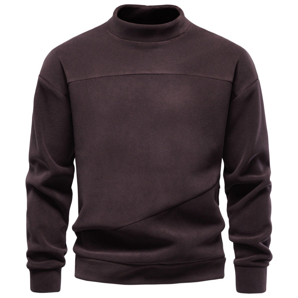 Men's Cozy Microfleece Pullover with Stand Collar and Diagonal Decorative Stitches Mune Fashion