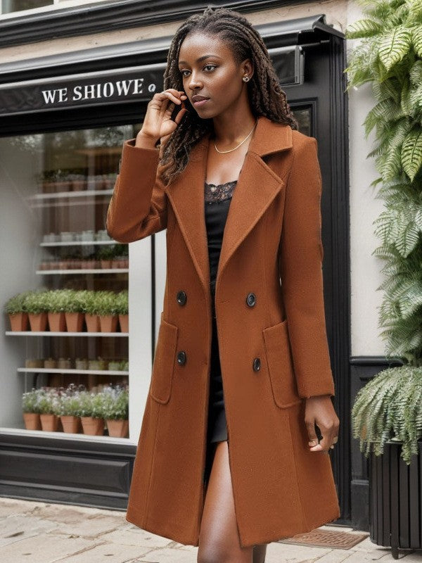 Women Slim Wool Blend Coat with Tailored Silhouette and Patch Pockets Mune Fashion