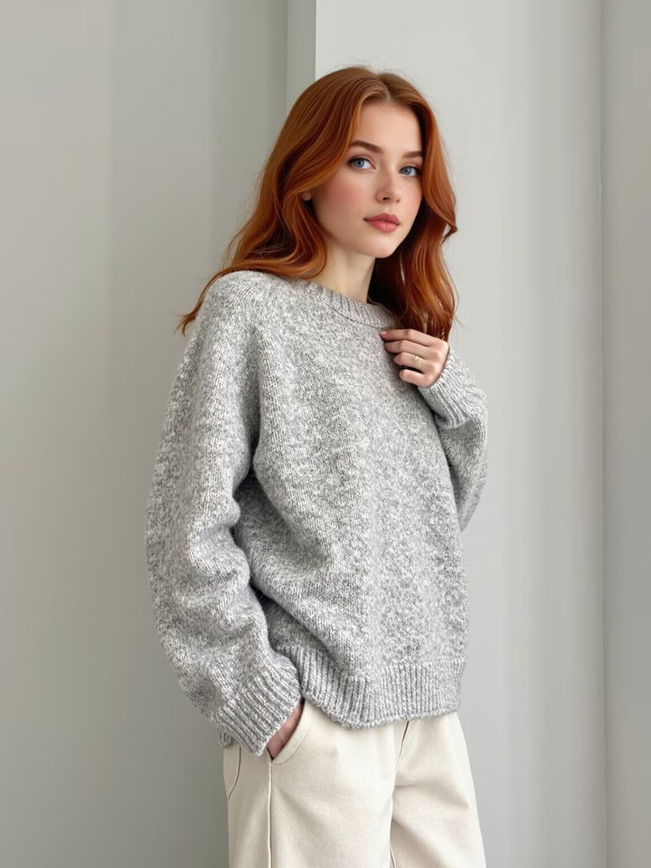 Women Oversize Mohair Look Pullover with Round Neck and Raglan Sleeves Mune Fashion