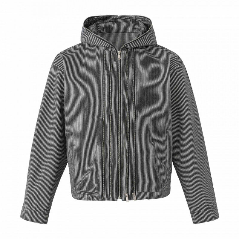 Unisex hooded jacket in boxy cut with double zipper and pinstripe look Mune Fashion