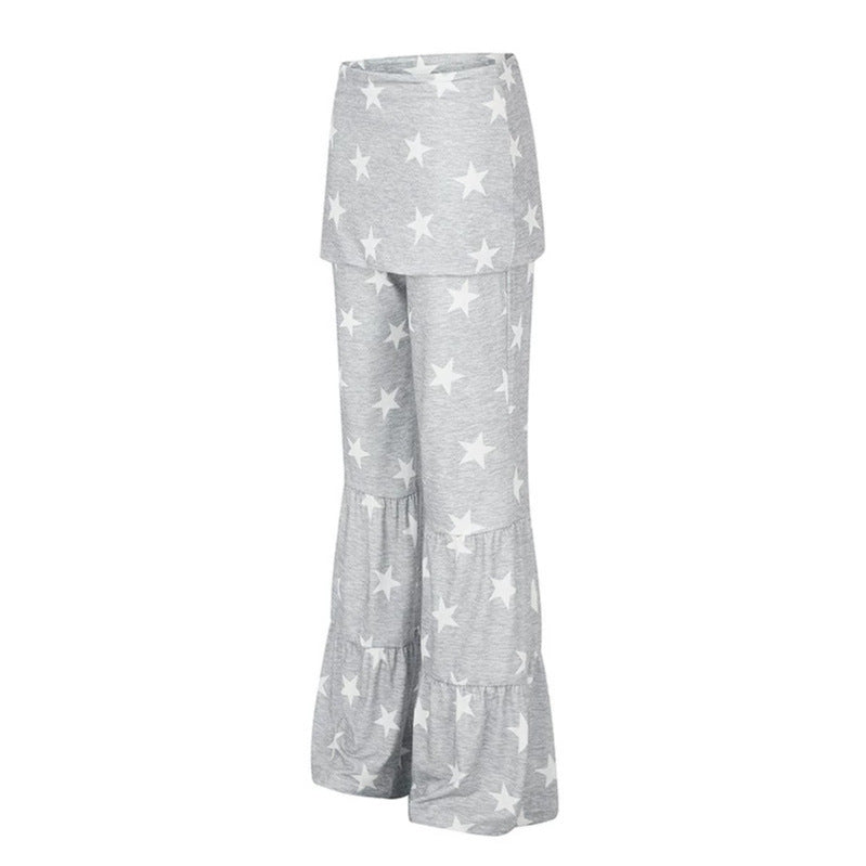 Ladies two-layer palazzo lounge pants with ruffle hems and star print Mune Fashion