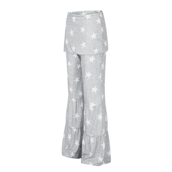 Ladies two-layer palazzo lounge pants with ruffle hems and star print Mune Fashion