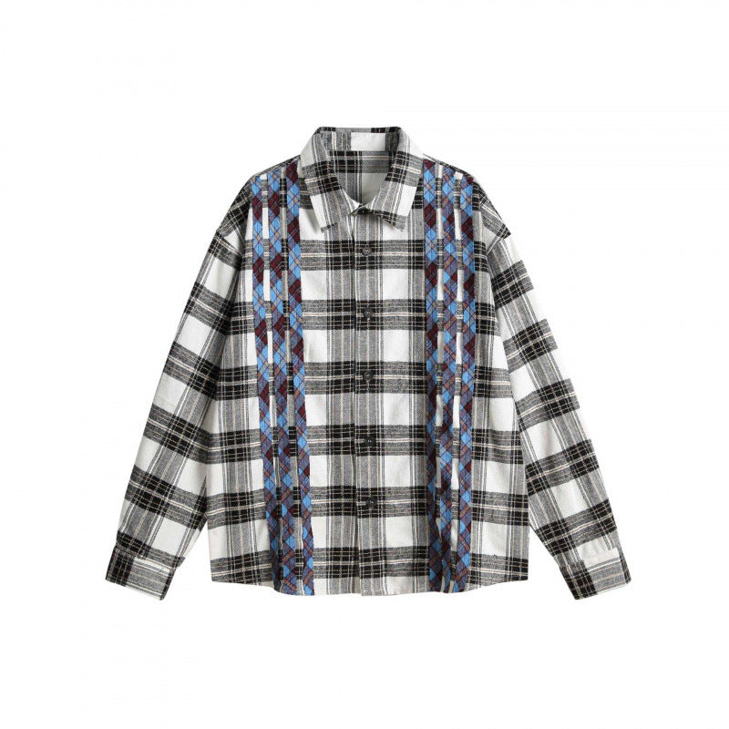 Unisex Boxy Overshirt made of brushed cotton blend with check pattern and contrasting cable panels Mune Fashion