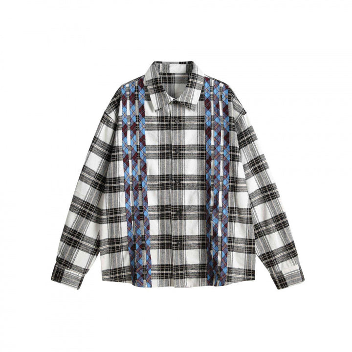 Unisex Boxy Overshirt made of brushed cotton blend with check pattern and contrasting cable panels Mune Fashion