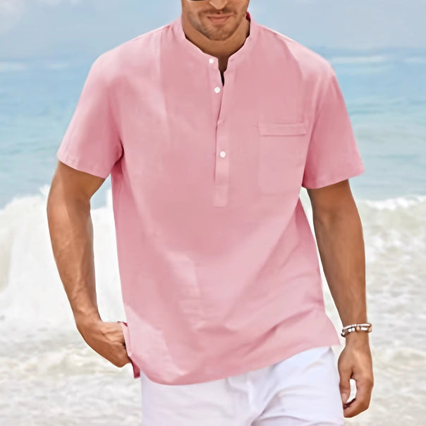 Men's Comfortable Short Sleeve Shirt with Stand Collar Mune Fashion