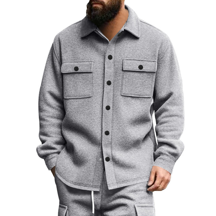 Men's fashionable overshirt jacket in felt look with patch breast pockets and visible snap button placket Mune Fashion