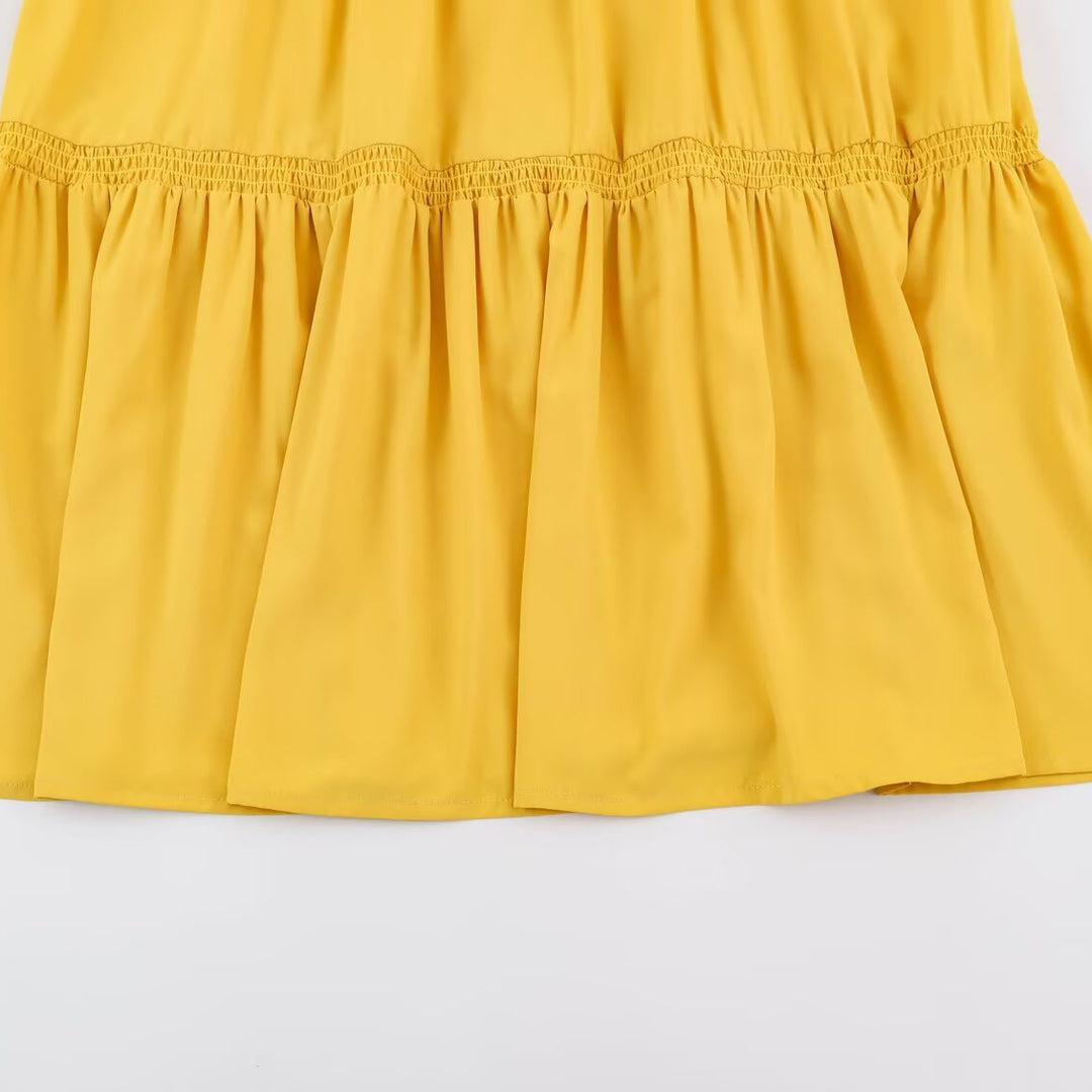 Women’s Ruffle Midi Dress with High Stand Collar, Tiered Skirt and Waist Smocking