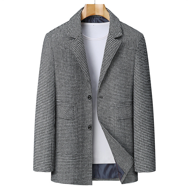 Men's transitional short coat in blazer style made of wool blend with houndstooth Mune Fashion