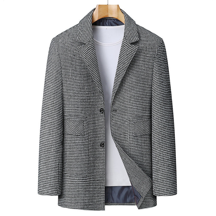 Men's transitional short coat in blazer style made of wool blend with houndstooth Mune Fashion