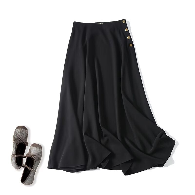 Women's maxi skirt with A-line, high waistband and decorative button placket Mune Fashion