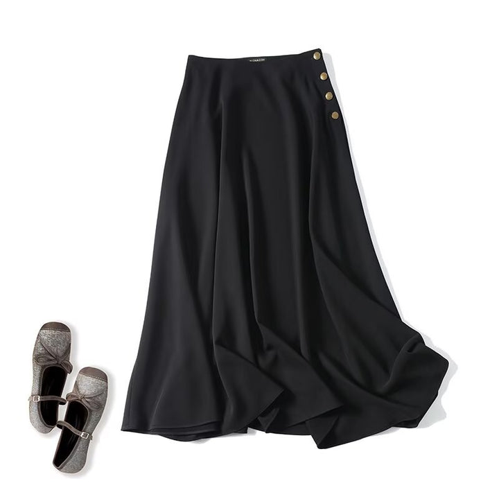 Women's maxi skirt with A-line, high waistband and decorative button placket Mune Fashion