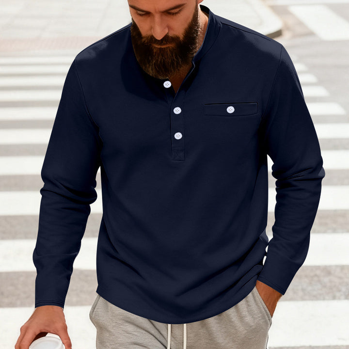 Men's casual long-sleeve Henley shirt made of cotton blend with chest pocket Mune Fashion