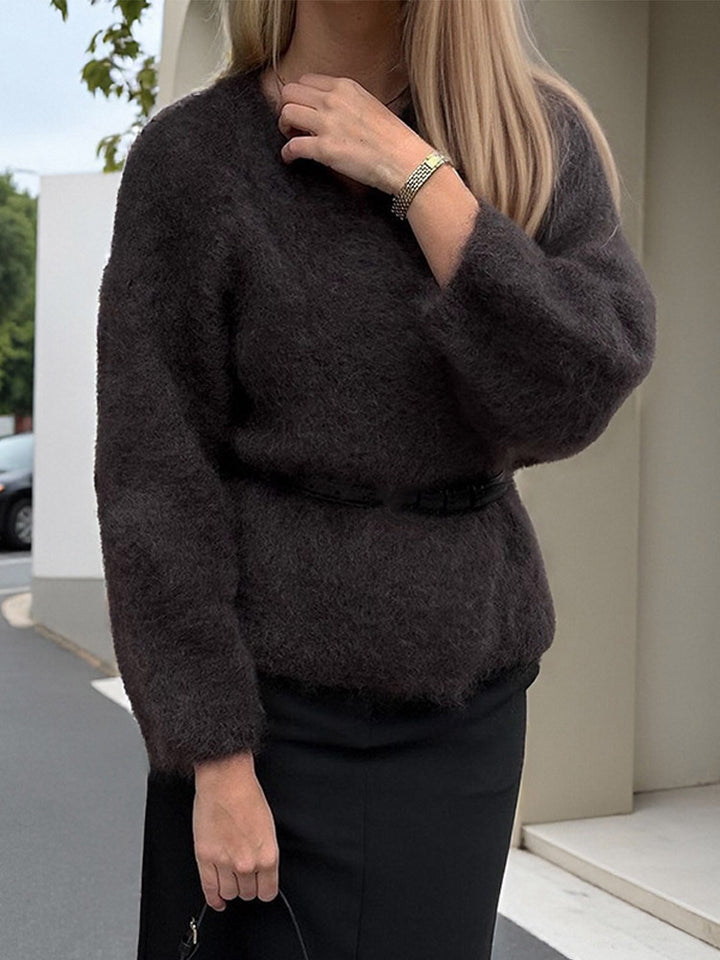 Women's Fluffy Mohair Sweater with Balloon Sleeves and Slightly Cropped Cut Mune Fashion