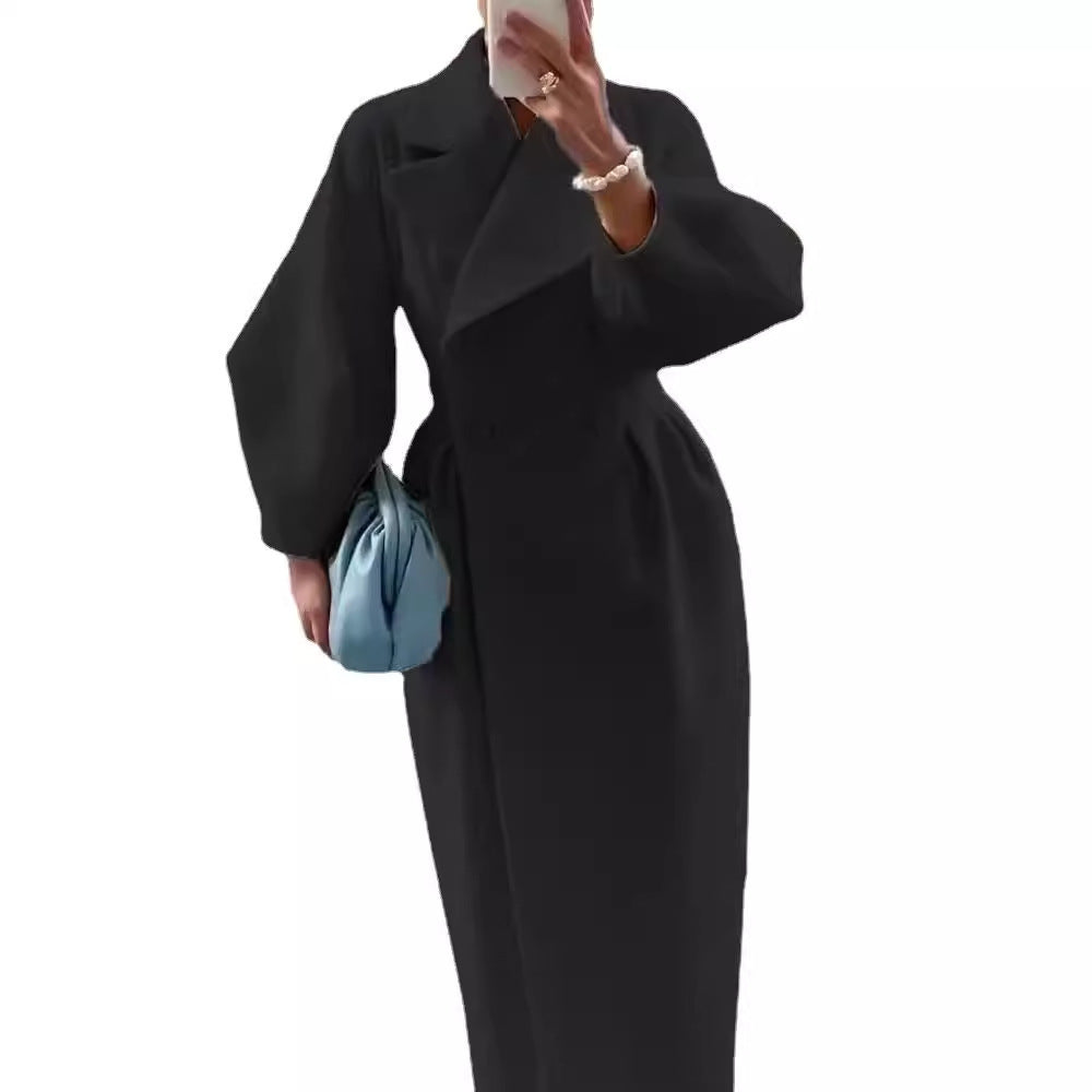 Women's tailored double-breasted trench coat with wide sleeve and high leg slit Mune Fashion