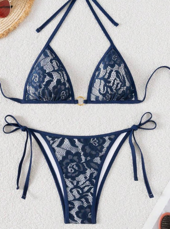 Women Lace Triangle Bikini with Refined Ties Mune Fashion