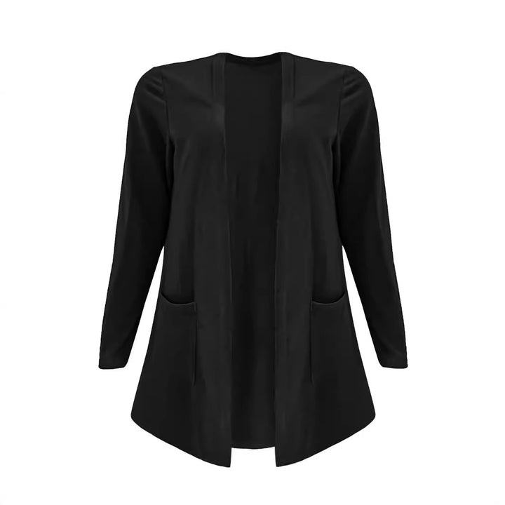 Women’s Long Open Fine Knit Cardigan with Side Pockets and Subtle V-Neckline Drune