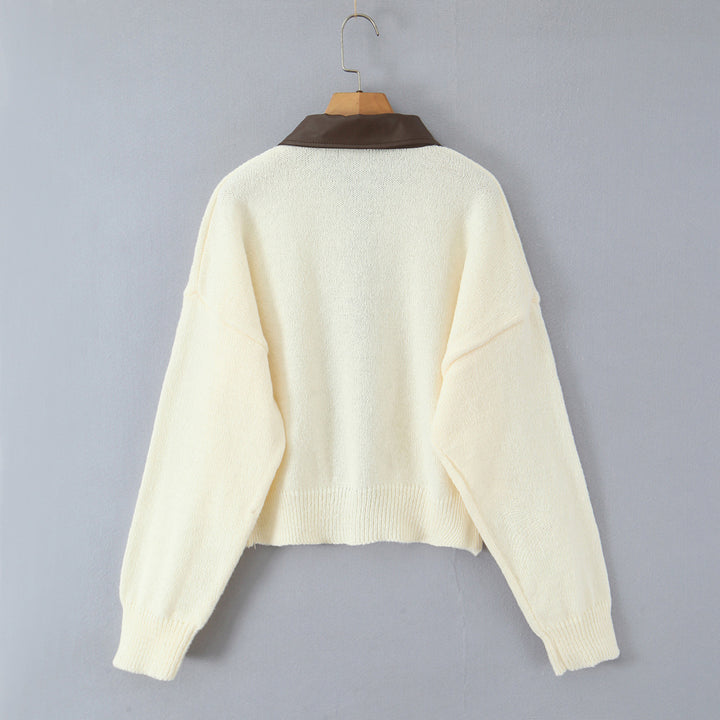 Women's 10+ Oversized Cardigan with Two-Way Zipper and Pointed Contrast Collar Mune Fashion