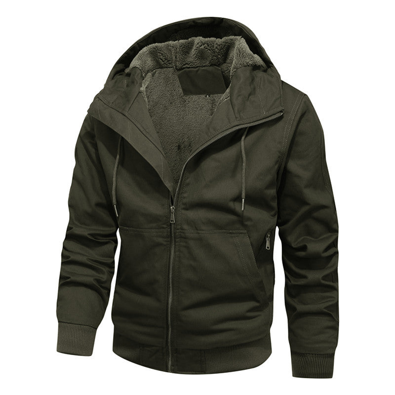 Men's padded hooded canvas jacket with Sherpa fleece lining Mune Fashion