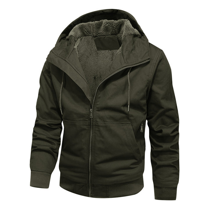 Men's padded hooded canvas jacket with Sherpa fleece lining Mune Fashion