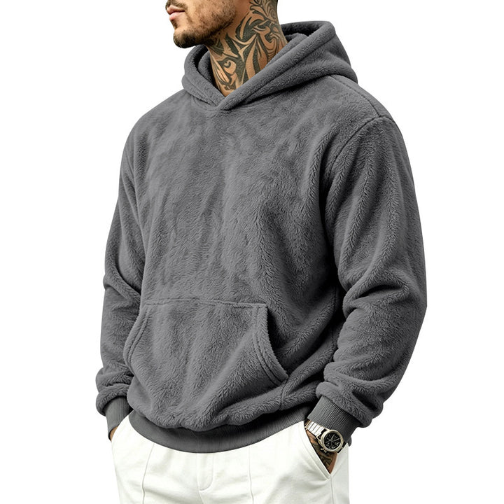 Men's Cozy Fleece Hoodie with Kangaroo Pocket and Ribbed Hem Mune Fashion