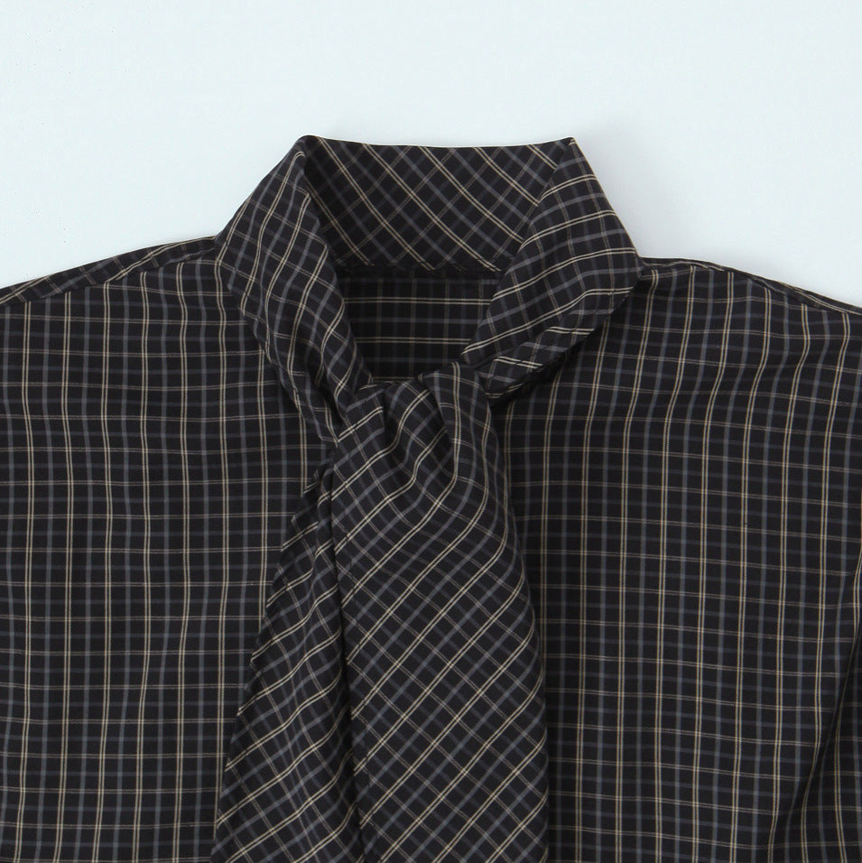 Women Plaid Blouse Shirt with Bow and Loose Fit Mune Fashion