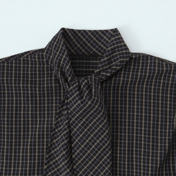 Women Plaid Blouse Shirt with Bow and Loose Fit Mune Fashion